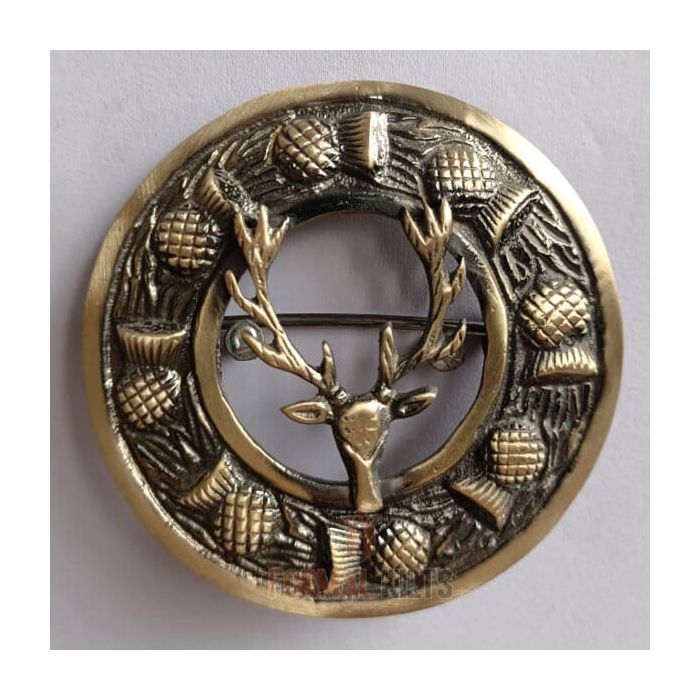 Stag Head Fly Plaid Brooch