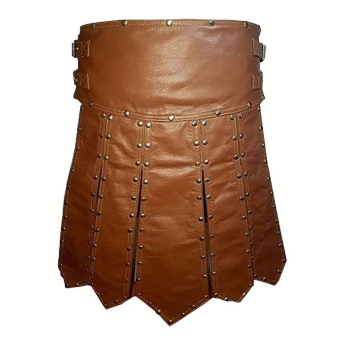 premium quality studded brown leather gladiator kilt