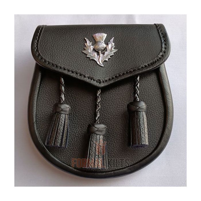 Thistle Black Leather Kilt Sporran