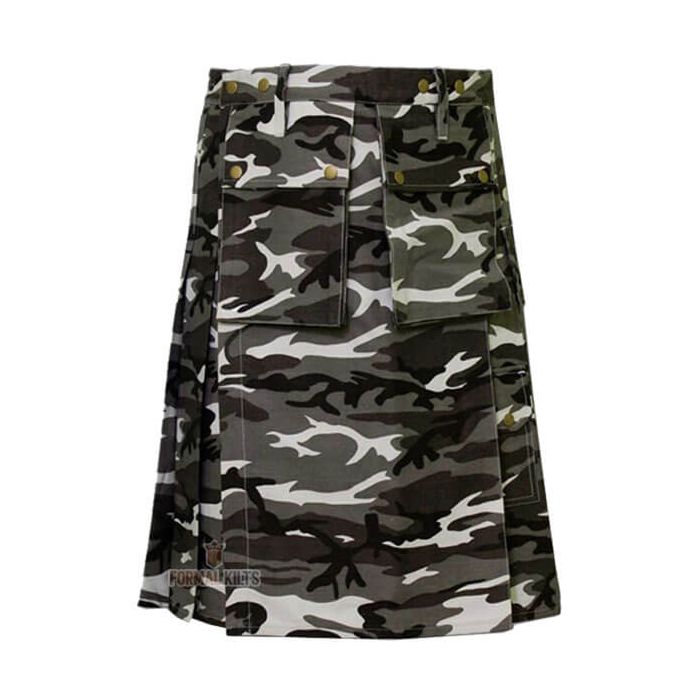 Two Front Pocket Camouflage Utility Kilt Front