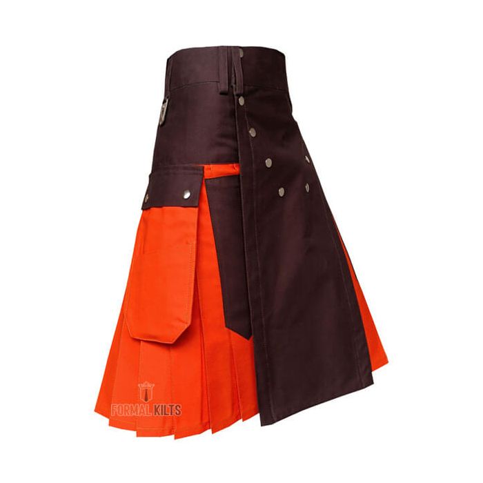 Two Toned Orange Utility Kilt For Men