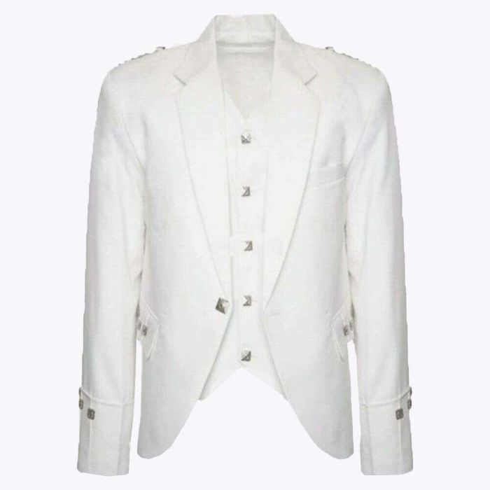 white argyll jacket and vest made to measure