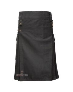 Black 4 Leather Closing Straps Utility Kilt Front