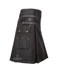 Black 4 Leather Closing Straps Utility Kilt Front