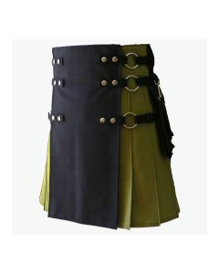 Black And Green Hybrid Utility Kilt For Men With Cargo Pockets