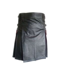 Mens Black And Red Leather Hybrid Kilt