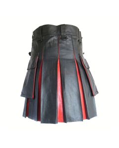 Mens Black And Red Leather Hybrid Kilt