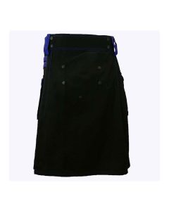 Black Deluxe Modern Kilt And Blue Straps Style With Blue Cargo Pockets