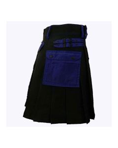Black Deluxe Modern Kilt And Blue Straps Style With Blue Cargo Pockets