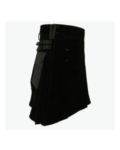 Black Deluxe Modern Kilt And Gray Straps Style With Gray Cargo Pockets
