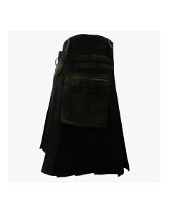 Black Deluxe Modern Kilt And Olive Green Straps Style With Olive Green Cargo Pockets