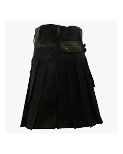 Black Deluxe Modern Kilt And Olive Green Straps Style With Olive Green Cargo Pockets