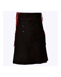 Black Deluxe Modern Kilt And Red Straps Style With Red Cargo Pockets
