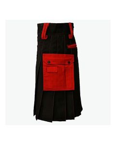Black Deluxe Modern Kilt And Red Straps Style With Red Cargo Pockets