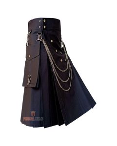Black Fashion Utility Kilt With Chain