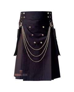 Black Fashion Utility Kilt With Chain