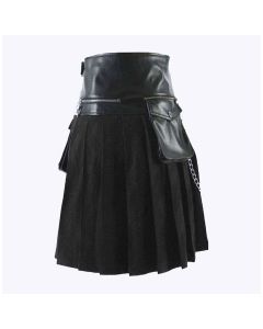 Modern Black Gladiator Viking Leather Kilt