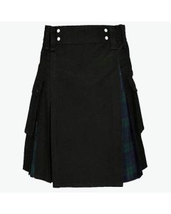 black hybrid kilt with black watch tartan