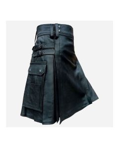 Black Fashion Leather Kilt