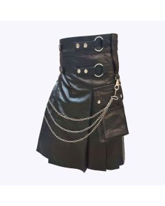 Mens Black Leather Modern Kilt