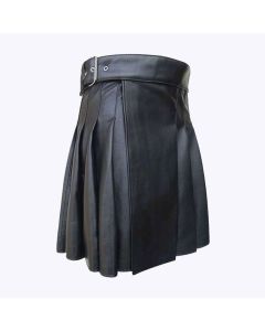 Mens Casual Black Leather Pleated Kilt