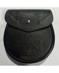 Black Leather Traditional Embossed Kilt Sporran Front