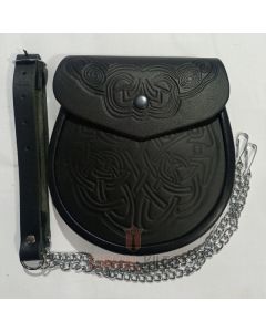 Black Leather Traditional Embossed Kilt Sporran Front