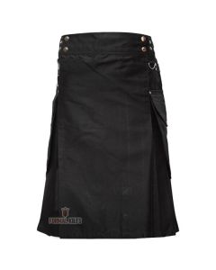 Black Modern Utility Kilt For Men Front