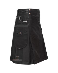 Black Modern Utility Kilt For Men Front
