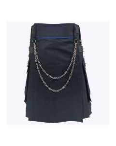 Black Modern Utility Kilt With Silver Chain