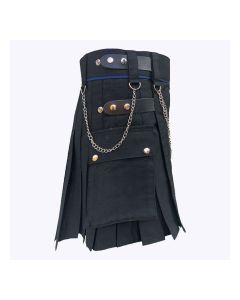 Black Modern Utility Kilt With Silver Chain