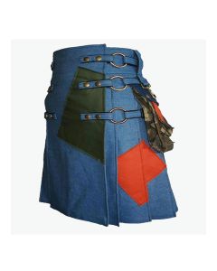 Blue Jean Denim Utility Kilt For Men With Cargo Pockets