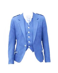 Blue Wool Tweed Argyle Kilt Jacket and Vest