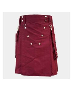 Fashion Burgundy Color Utility Kilt