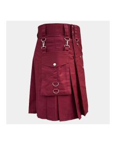 Fashion Burgundy Color Utility Kilt