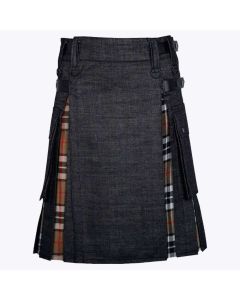 campbell tartan black denim hybrid utility kilt