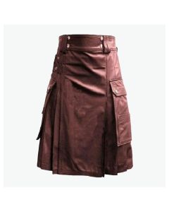 Brown Leather Kilt With Cargo Pockets