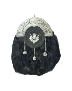 Chrome Plain Celtic Thistle Targe Black Rabbit Sporran