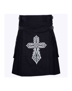 Embroidered Celtic Black Kilt