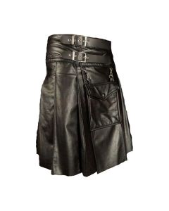 Fashion Black Leather Kilt