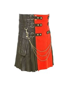 black fashion leather kilt for men with red apron