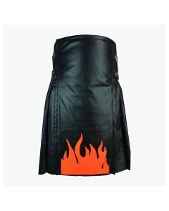 Premium Quality  Fire Flame Black Leather Kilt