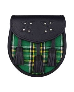 Genuine Leather With Irish National Green Tartan Sporran
