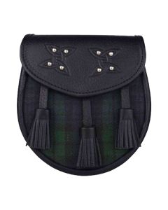 Genuine Leather With Black Watch Tartan Sporran