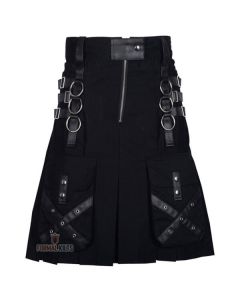 Gothic Style Leather Strap Utility Kilt Side