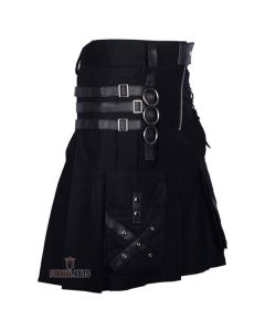 Gothic Style Leather Strap Utility Kilt Side