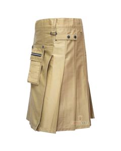 Khaki Heavy Duty Cargo Pockets Utility Kilt Front