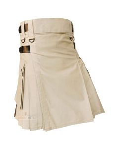 Khaki Hybrid Kilt With Leather Straps