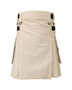 Khaki Hybrid Kilt With Leather Straps