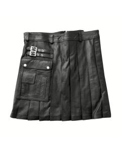 Real Leather Pleated Clubwear Utility Kilt